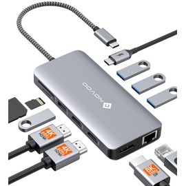 USB C Docking Station Triple Display - NOVOO RM11 Pro 11-in-1 USB C Dock with 8K@30Hz DisplayPort, Dual 4K@60Hz HDMI, 100W PD, RJ45 Ethernet, 3 USB-A 3.0 Ports, SD/TF Card Slots for Laptop and MacBook