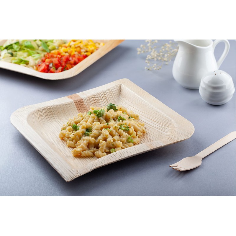 FOOGO Green 50 Disposable Palm Leaf Plates, Eco-Friendly Biodegradable Compostable
