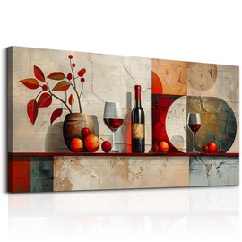 ERQINHUA Large Canvas Wall Art For Kitchen Wall Decor For Living Room Restaurant Pub Decorations Wine Glass Mural Still Life Abstract Pictures Artwork Restaurant Mural Home Decor Painting 30"x60"