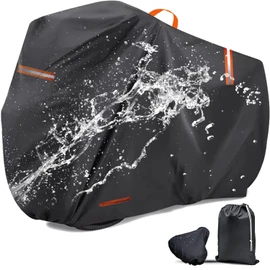 MUSEJOY Bicycle Cover, Waterproof, Thick, Tear Resistant, Electric Bicycle Cover, 420D Oxford Material, Compatible Up to 29 Inches, 3 Reflective Stripes, UV Protection, Windproof, Rainproof, Dustproof, Snowproof, Anti-Theft, Storage Bag Included (78.7 x 