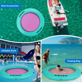 GIRISHIP 6FT Inflatable Water Hammock, Round Floating Ring Inflatable Floating Dock for Lakes and Pools, Pool Hammock Lake Floats for Adults Green Pink
