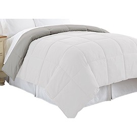 Modern Threads Down Alternative Microfiber Quilted Reversible Comforter & Duvet Insert - Soft, Comfortable Alternative to Goose Down - Bedding for All Seasons White/Grey Twin