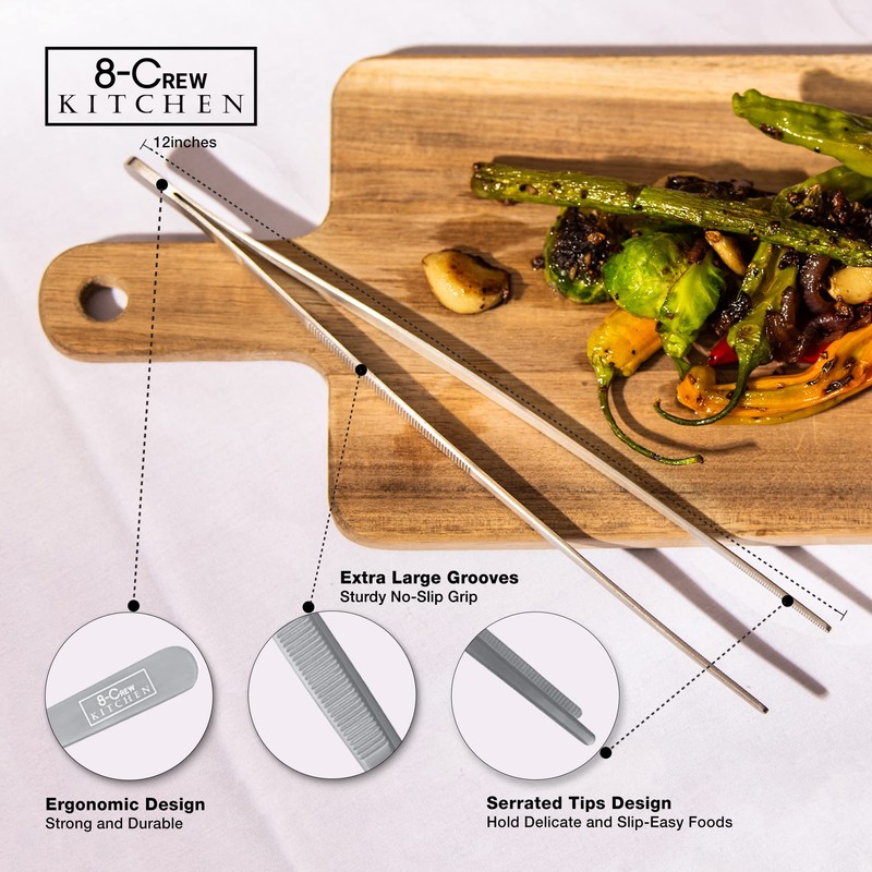 8-CREW KITCHEN Cooking Tweezers - 12 inch 304 Stainless Steel