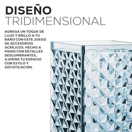 Set 5 Accesorios de Baño  Kit de Baño Elegante  Diseño tridimencional  Jabonera  Dispensador  Cepillo para WC  Vaso Porta cepillos (Azul)