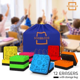 12 Pack Dry Erase Erasers Assorted Colors Magnetic Whiteboard Erasers for Kids and Students - Smudge Free Small Dry Erase Board Erasers for Classroom Home, School and Office