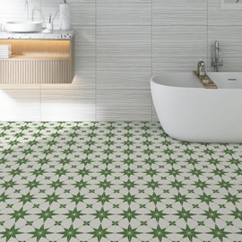 12"x12" Peel and Stick Floor Tile, Vintage Self-Adhesive Vinyl Flooring Waterproof for Bathroom, Kitchen, Covering 20 sq.ft. (Modern Green Pattern 20Pcs)