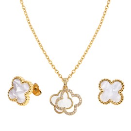Four-leaf Clover Jewellery Set for Women and Girls, 18k Clover Chain Earrings for Women and Girls, Four Leaf Lucky Clover Jewellery Set for Women, Hypoallergenic, Delicate Jewellery Set, Titanium