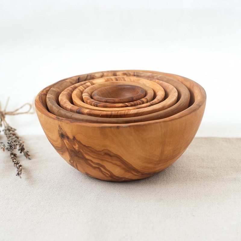HOFMEISTER® Set of 6 Olive Wood Bowls, Eye-catching Grain, Diameter