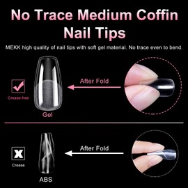 MEKK Medium Coffin Nail Tips, 240Pcs Coffin Nails Tips Soft Gel Coffin Nail Tips Full Cover Nail Tips Half Matte Nail Extension Tips Pre-shaped Clear Nail Tips for Home DIY Nail Salon 10 Sizes