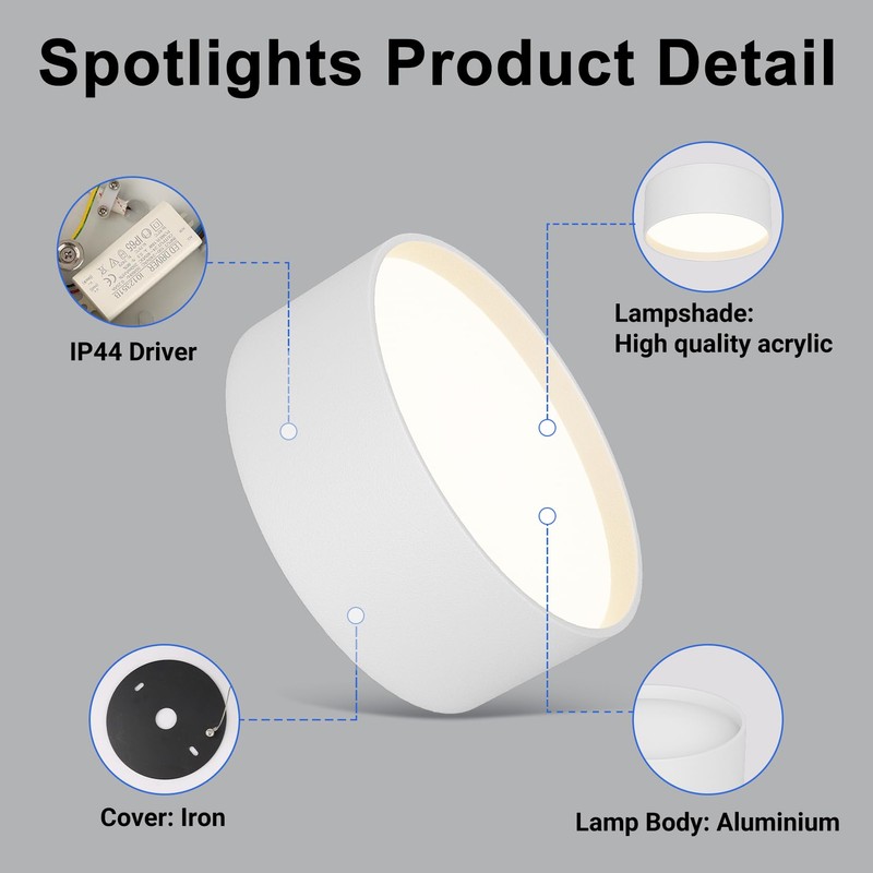 Klighten LED 24 W surface-mounted spotlight, round ceiling spotlights, surface-mounted