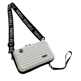 FENGCHUANG Mini Suitcase Bag for Women, Portable Travel Cosmetic Bag, Water Resistant Suitcase Shoulder Bag for Keys, Cosmetics, Various Cards (White), White