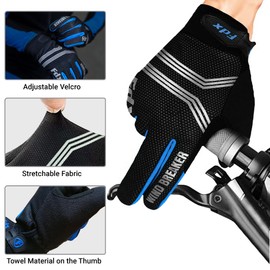 FDX Full Finger Winter Cycling Gloves, Breathable, Water Resistant, Windproof, Anti- Shocking Gel Padded Palms, Touchscreen, Anti-Slip Warm Thermal Men Women MTB, Racing, Riding, Running (Blue S)