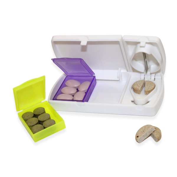 JB-STYLE Pill Box with Pill Cutter 2 Compartments for Furniture