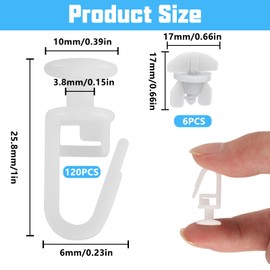 Pack of 120 11 mm curtain gliders for curtain rails, curtain hooks, curtain hooks for rails, folding hooks for hanging curtain rails, curtain boards, runners, with 6 stoppers