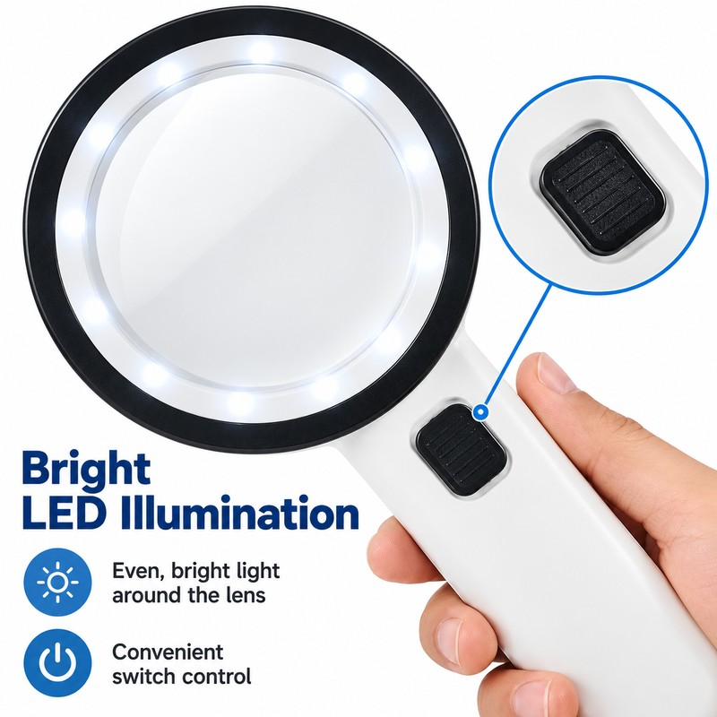 Handheld Magnifying Glass with LED Lights and UV Light for
