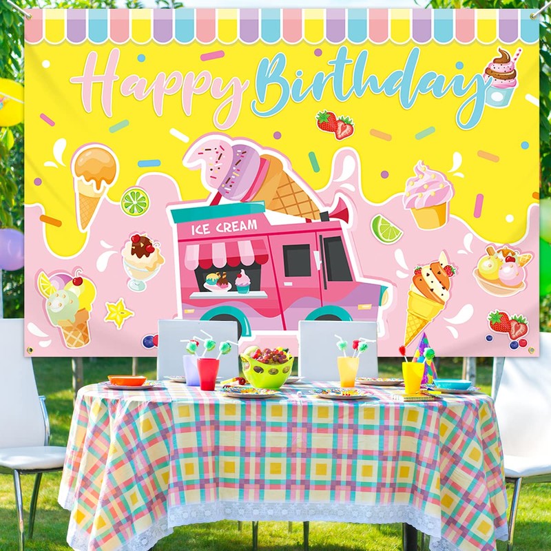 Ice Cream Birthday Party Decorations-Ice Cream Theme Happy Birthday Backdrop