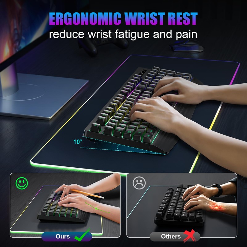 Wireless Gaming Keyboard, RGB & Single-Color Backlit, Full-Size Waterproof Computer