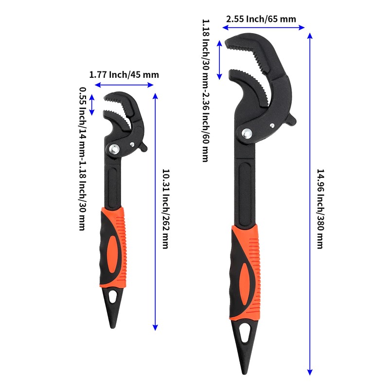 HEIHAK 4 PCS Multi-Function Adjustable Wrench, 0.6-1.2" & 1.2-2.4" Self
