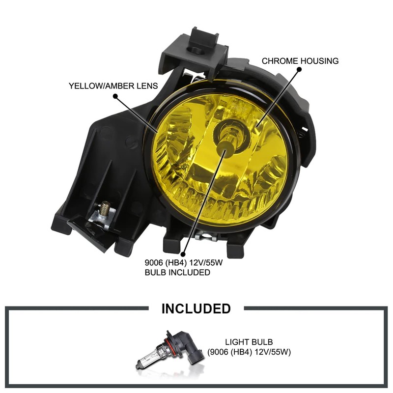 Spec-D Tuning Yellow Bumper Driving Fog Lights + Bulbs +