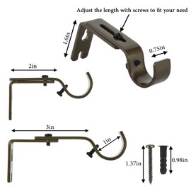 Cosmos Pack of 2 Adjustable Curtain Rod Holder Wall Mount Bracket Hooks Drapery Rod Bracket with Screws for Curtain Drapery Rod (Bronze)