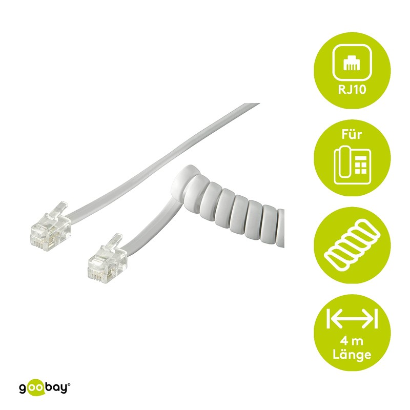 Goobay 68601 Handset Cable, CCA, White, 4m Length