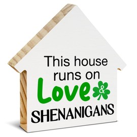 St. Patrick's Day Decor, Shamrock Decorations, House Shaped Wood Block Sign, Home Decor for Desk Table Shelf, St Patricks Day Decorations