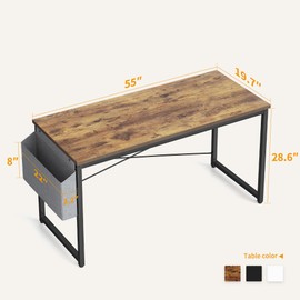 CubiCubi Computer Desk 55 inch Home Office Writing Study Desk, Modern Simple Style Laptop Table with Storage Bag, Brown