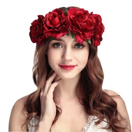 Floral Crown Headband Bridal Flower Garland Hairband Wedding Festival Rose Flower Hair Wreath Headpiece Boho Floral Crown Hair Accessories for Women Girls Festival Wedding Party Decoration Photography