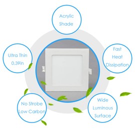Aolyty 6W Ultra Thin LED Ceiling Panel Light 4" Recessed Square Downlight for Home, Office, Mall, Low Energy Consumption Non Dimmable 3000K