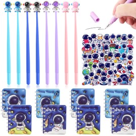 Graplan Astronaut Stationery Set, Stationery Gift Set for Children, 8 Pieces Mini Notebook + 8 Pieces Cartoon Gel Pens + 50 Pieces Stickers, Children's Birthday Gift, Gift Set for Girls and Boys