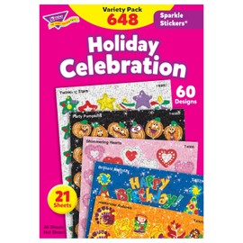 Trend Enterprises Trend Sparkle Stickers Variety Pack Holiday Celebration [Reward seal] Glitter Variety Set 648 Pieces