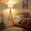 OUTON Wood Tripod Floor Lamp with Shelves, Mid Century LED