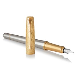 Parker Urban Premium Metal Fountain Pen | Aureate Gold Powder with Intricate Engraved Pattern | Gold Trims | Medium Nib | Gift Boxed