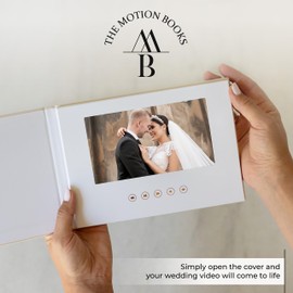 The Motion Books (WE DO) | Luxury Linen Bound Wedding Video Book | Cursive stamped text | Up to 3 hours of video, 7” IPS Display, 4GB of memory & Rechargeable Battery