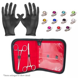 LionGothic Dermal Tops piercing Kit 2 Forceps 11 Dermal Gem Tops and Bottoms Gloves