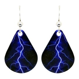 Blue Lightning Teardrop Earrings by d'ears Non-Tarnish Sterling Silver French Hook Ear Wire