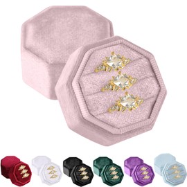 Velvet Ring Box, Storage 3 Slots Jewelry Ring Gift Box Octagon Velvet Ring Case Box Organize Ring Holder Box for Proposal, Engagement, Wedding, Ceremony Gift for Christmas Thanksgiving Valentine's Day