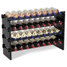 Domax Wine Rack Freestanding Floor - 36 Bottle Wooden Stackable Wine Storage Holder for Cabinet, Bar, Pantry and Cellar 33.5 inch Wide(Black)