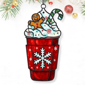 RUSATEN CupXmas Christmas ornament 2025, Suncatcher Effect stained glass window hanging, car hanging accessories