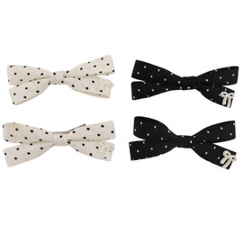 Polka Dot Bow Hair Clips for Women - 4 Pack Black White Double Bow Barrettes, Cute Vintage Preppy Style Accessories for All Hair Types