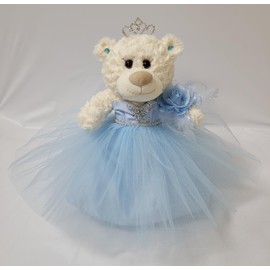 KINNEX COLLECTIONS SINCE 1997 12" Quince Anos Teddy Bear with Dress Embroidery Mis 15 Anos Centerpiece (Without Stand) B09631-4-N (Baby Blue)