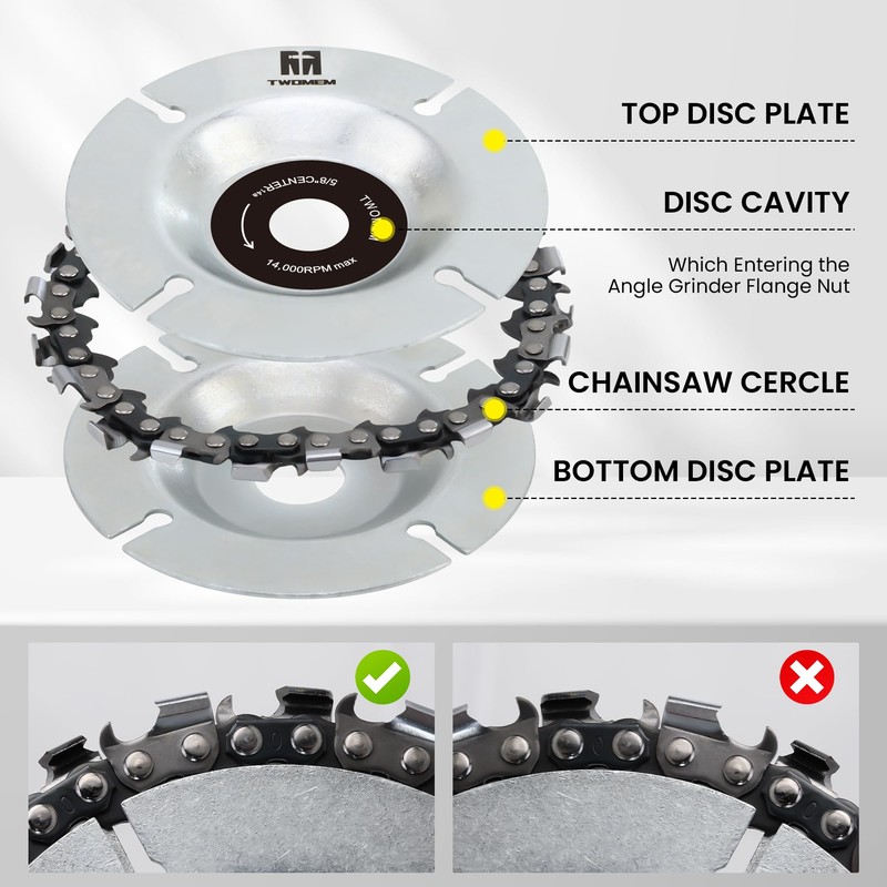 TWOMEM 4 Inch Wood Carving Chain Disc 22 Teeth with
