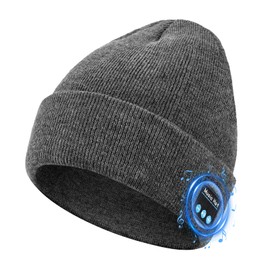 Bluetooth Beanie Hat with Headphones, Wireless Winter Hat Built in Microphone and Stereo Speakers Dark Grey