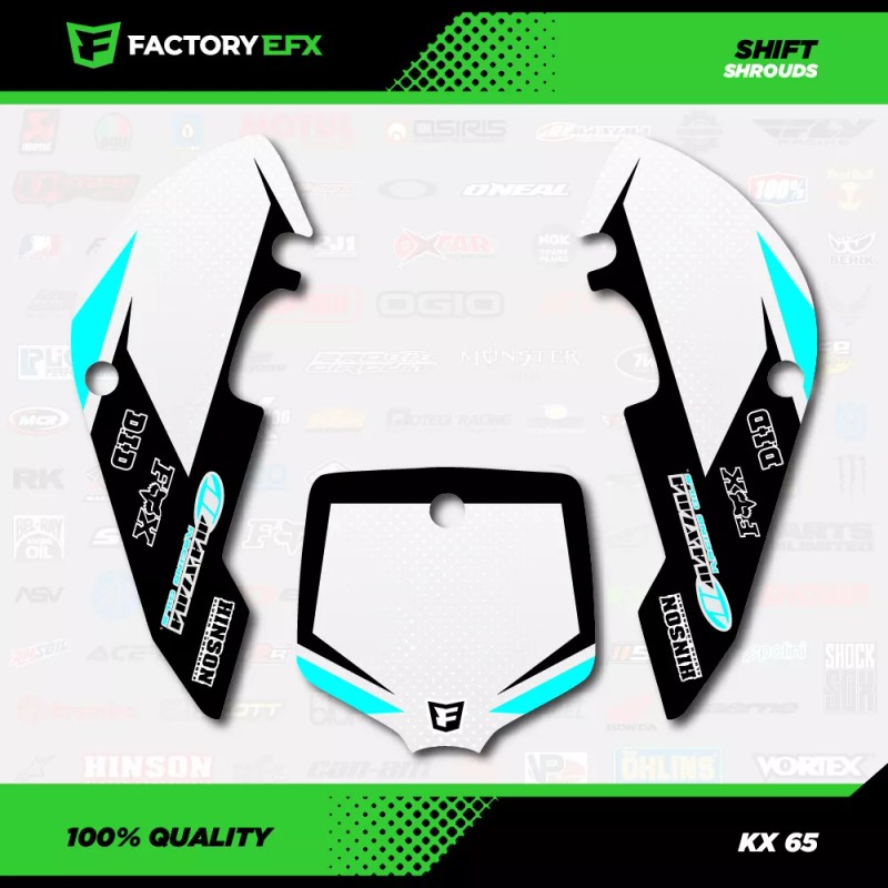 Factory EFX White & Cyan Shift Racing Graphics Kit fits