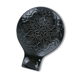 Ceramic Spoon Rest for Kitchen Counter and Stove Top - Farmhouse Style Ceramic Spoon Holder for Cooking & Counter Protection(Black)