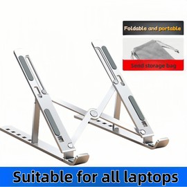 JUNEYE Laptop Stand Lap Desk, Ergonomic Foldable Computer Stand with Adjustable Height, Ventilated Aluminium Alloy Riser Compatible with MacBook Air, Pro, All 10-16" Laptops (Silver)