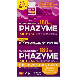 Phazyme Ultra Strength Gas and Bloating Relief | 180 Mg Simethicone | 48 FAST GELS