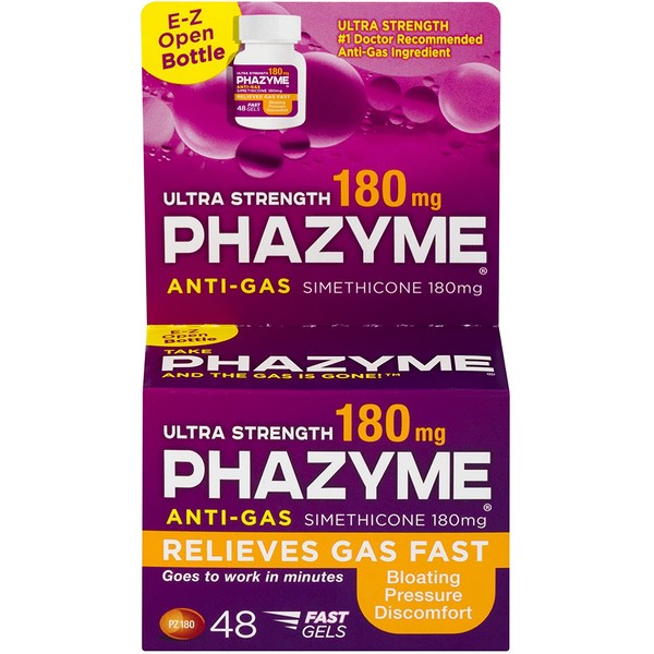 Phazyme Ultra Strength Gas and Bloating Relief | 180 Mg Simethicone | 48 FAST GELS