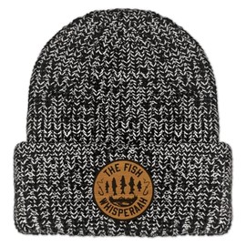 Chowdaheadz Fish Whisperaah Leather Patch Chunky Knit Winter Hat - Unisex Winter Hat Charcoal