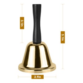 MROCO Gold Hand Bell, Steel Call Bell for Wedding, Adults, Dinner Bells for Food Line, Classroom Bells for Inside, Alarm, Jingles, Ringing